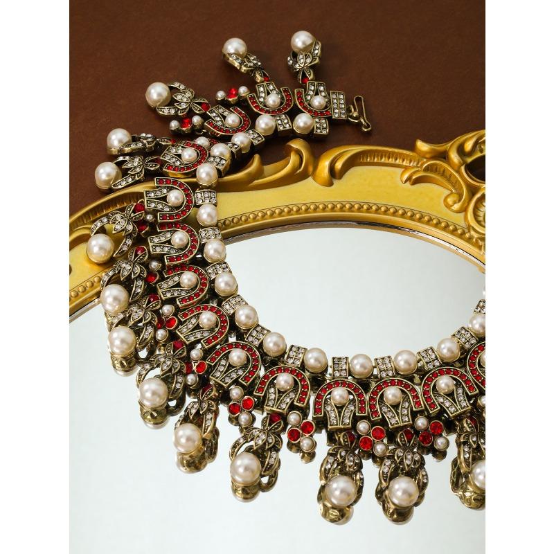 Meier Pearl Tassel Earrings Vintage Medieval Style Suit Earrings Necklace