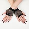 Fishnet Design Rhinestone Gloves Shiny Decor Short Gloves New Fingerless Gloves  Dance Performance