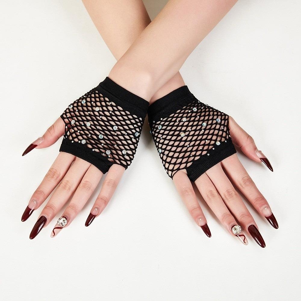 Fishnet Design Fingerless Gloves Sexy Style Lace Gloves Fashion Short Gloves Party Performance чёрный