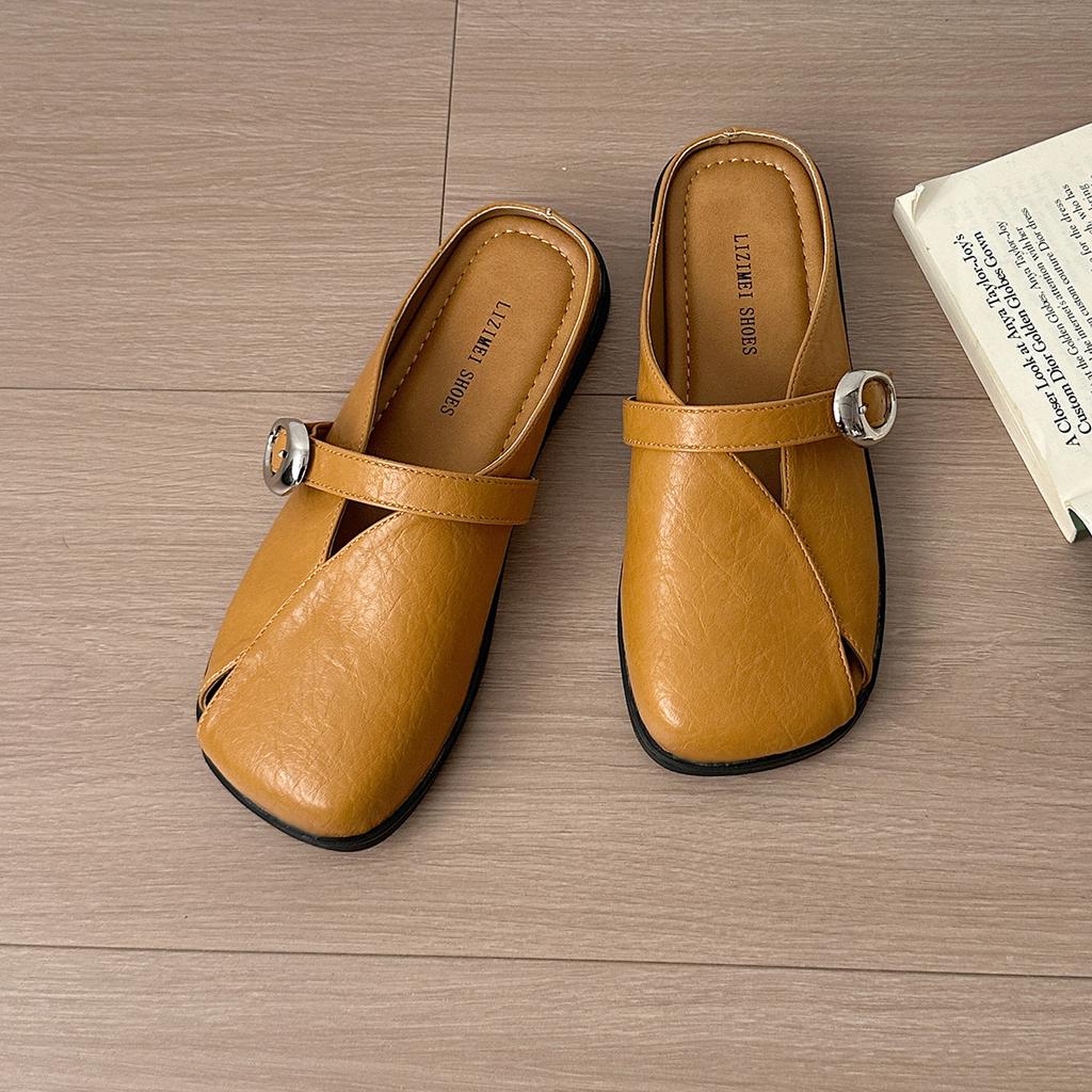 Lazy Shoes Women's Outerwear Bag Head Slippers 2025 Spring and Summer New One-word with Flat Sandals