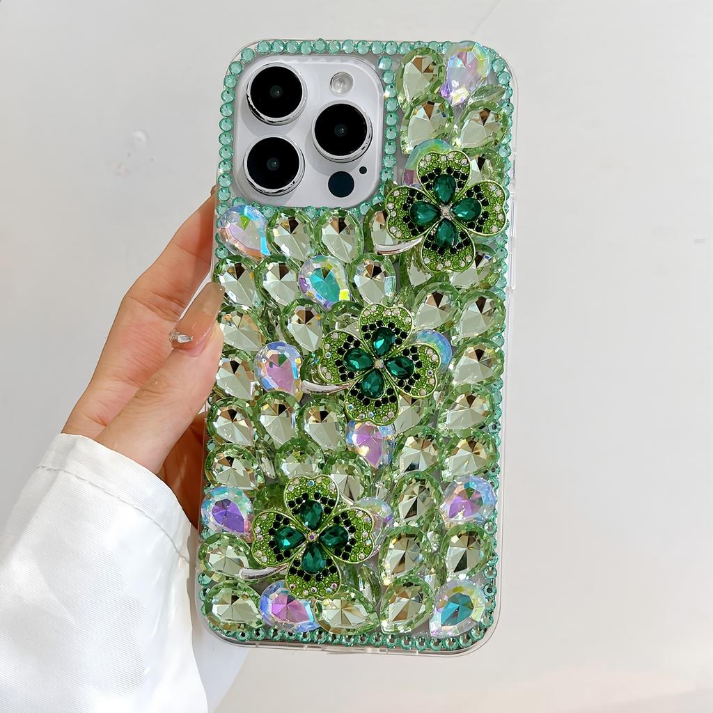 Glitter Rhinestone Clover Flower Crystal Diamond Bling Sparkle Case For Samsung Galaxy A57 A37 A56 A36 A26 A55 A35 A25 A54 A34 A24 A52 A72 4G 5G