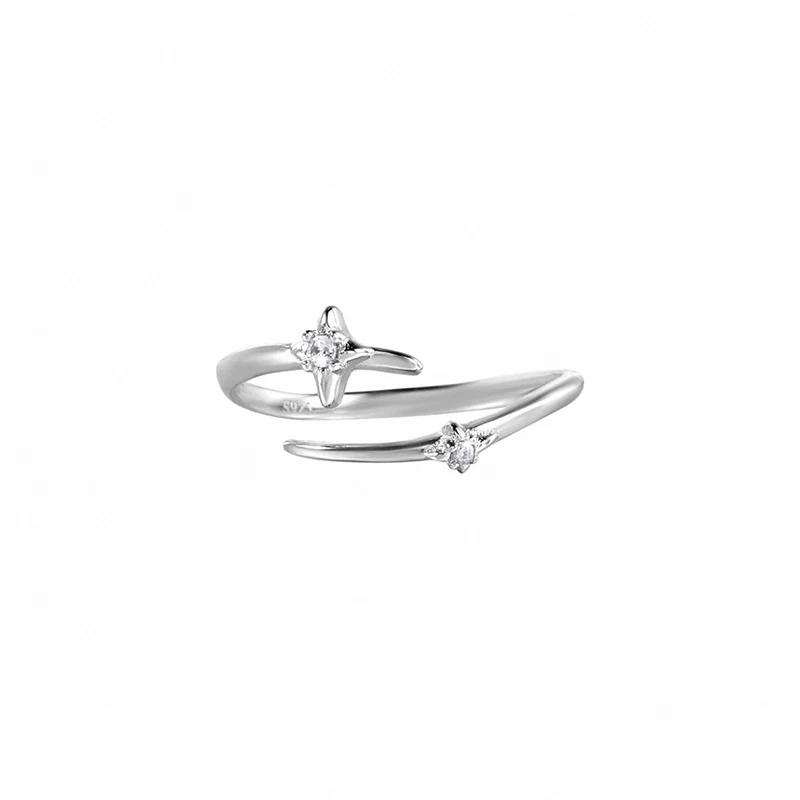 

Real 925 Silver Zircon Star Line Cross Opening Rings for Women Cute Fine Jewelry Minimalist Personality Accessories