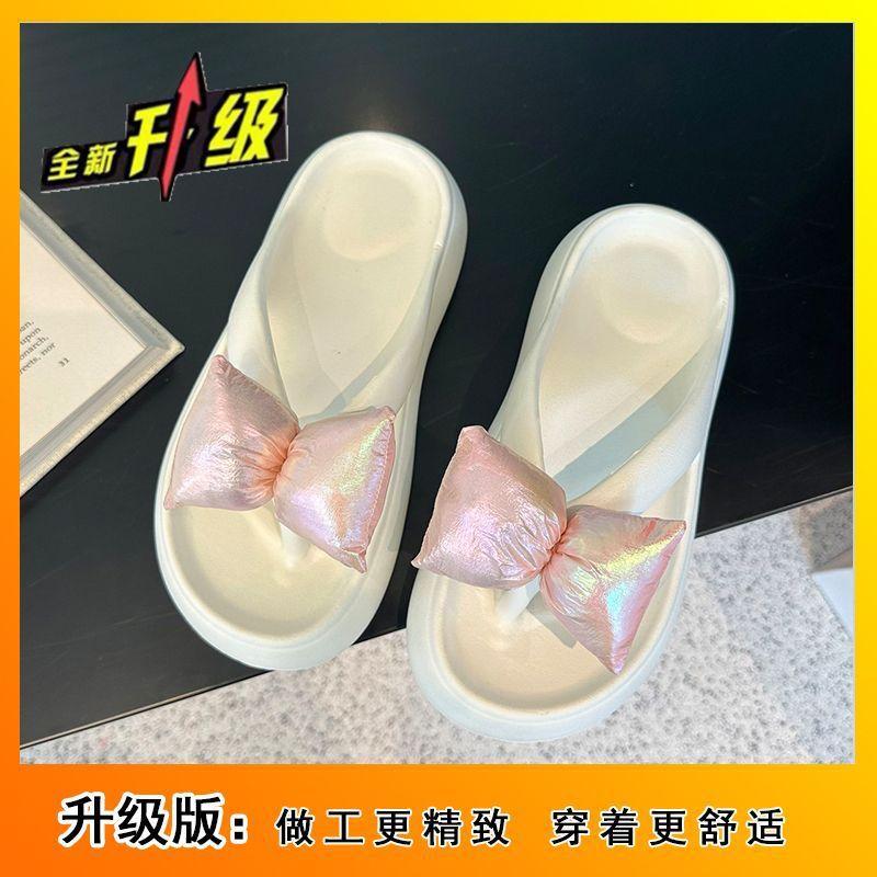 Outer Wear Pinch Foot Flat Bottom Beach Non-slip Cool Slippers Fashion Internet Celebrity Bow Flip-flops Women 2025 Summer and Autumn New