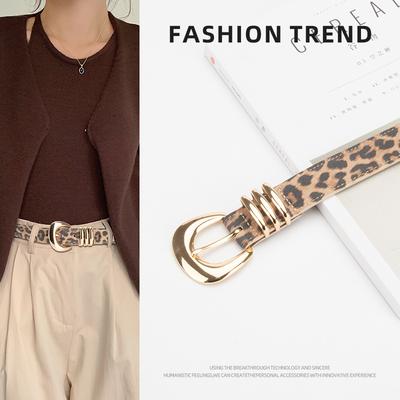 New Women's Belt, Leopard Print, Fashionable and Versatile Dress, Pants, Decorative Pin Buckle, Genuine Leather Belt for Women