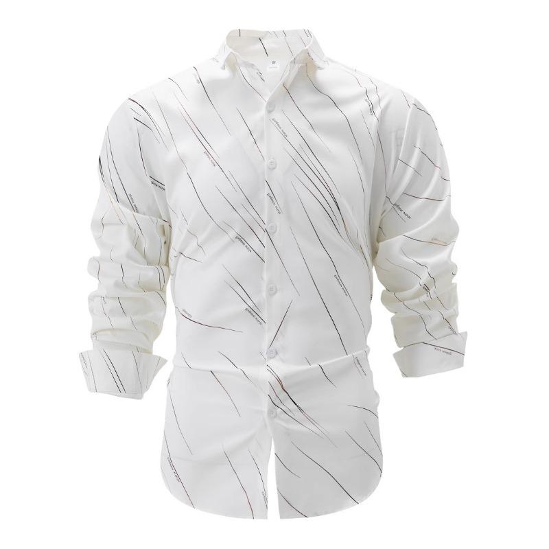 Весна Осень Модная мужская рубашка с принтом в виде линии горячего тиснения Повседневная — фото 5