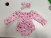 Rosa Schleifen-Aufdruck Langarm Baby Mädchen Strampler