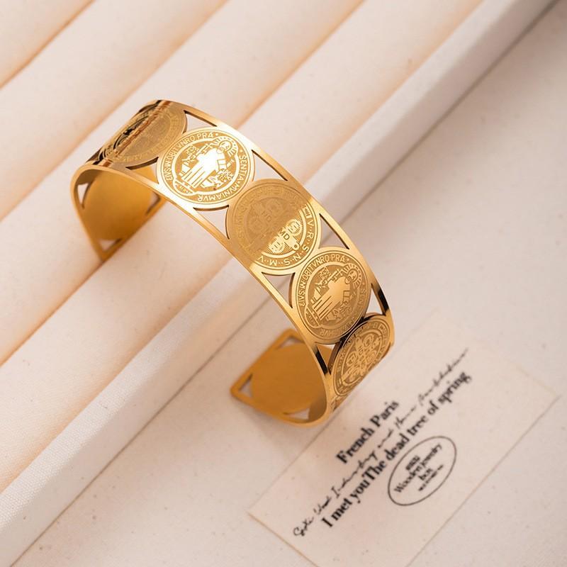 Retro Viking Pattern Cold Wind Opening Bracelet Exaggerated Simple Design Bracelet Light Luxury High-End Jewelry