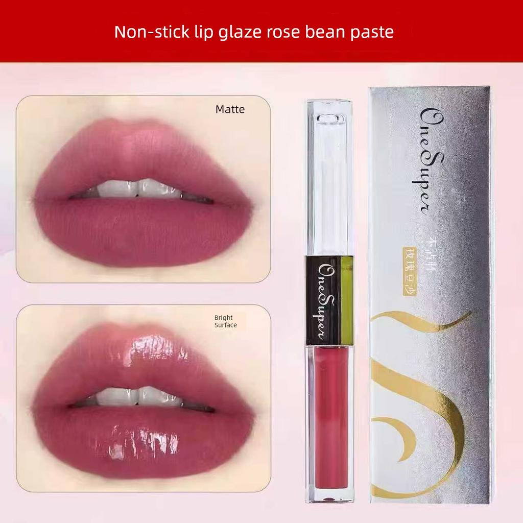 Onesuper Double-Ended Lip Gloss, Non-Fading, Non-Stick, Mirror-Like, Glossy Matte, Nude Color, Low Saturation, Non-Drying Lip Mud