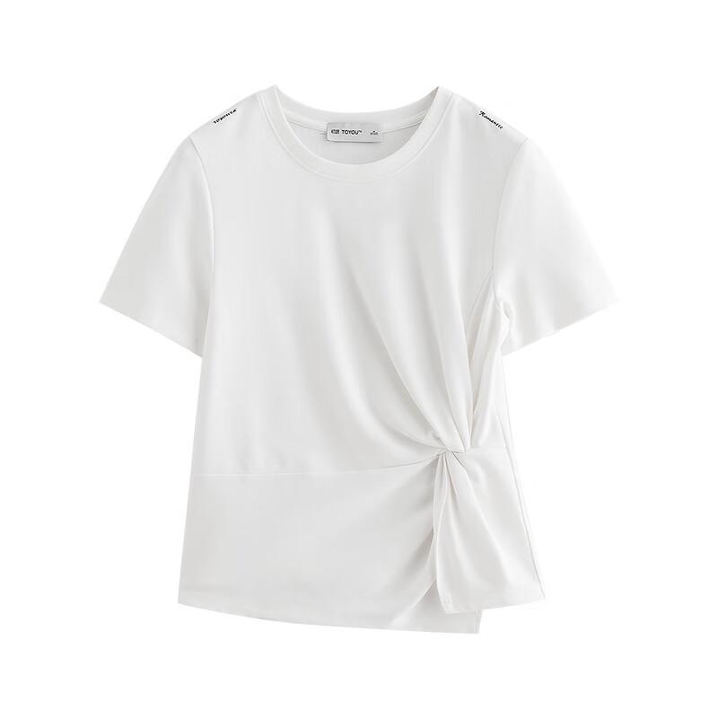 Chuyu Women's Twist Knot Irregular Round Neck Short Sleeve T-Shirt
