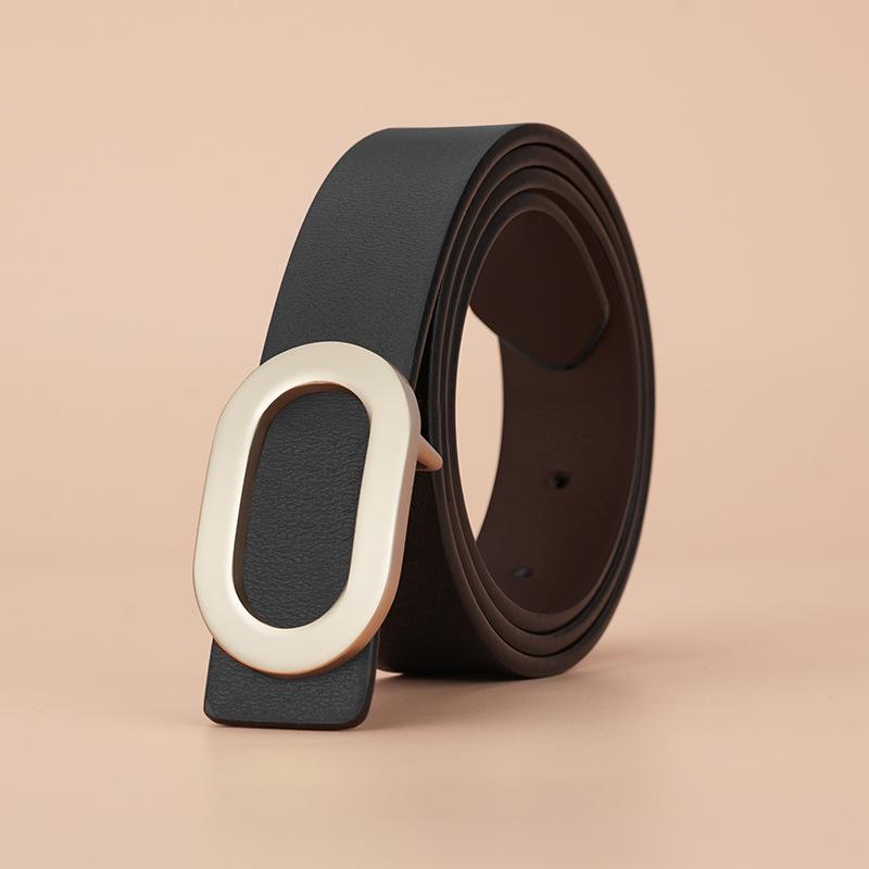 New 2.8cm Wide Smooth Plate Buckle Cowhide Belt