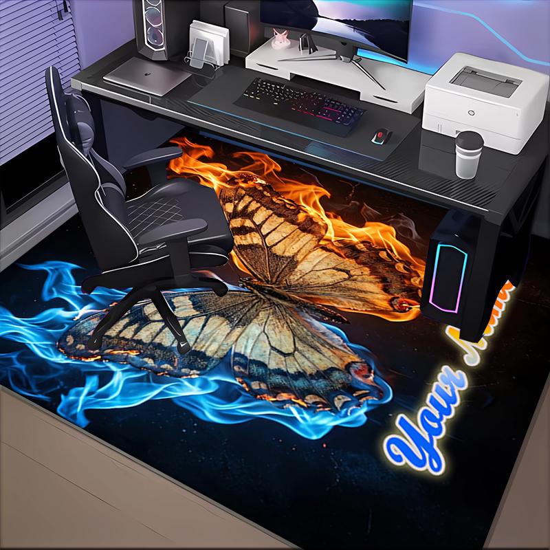 1PC Custom Name Butterfly Through Fire Ice Theme Floor Mat Ideal for Living Room, Game Rooms, Office, Bedroom, Floor Mat Playful Design