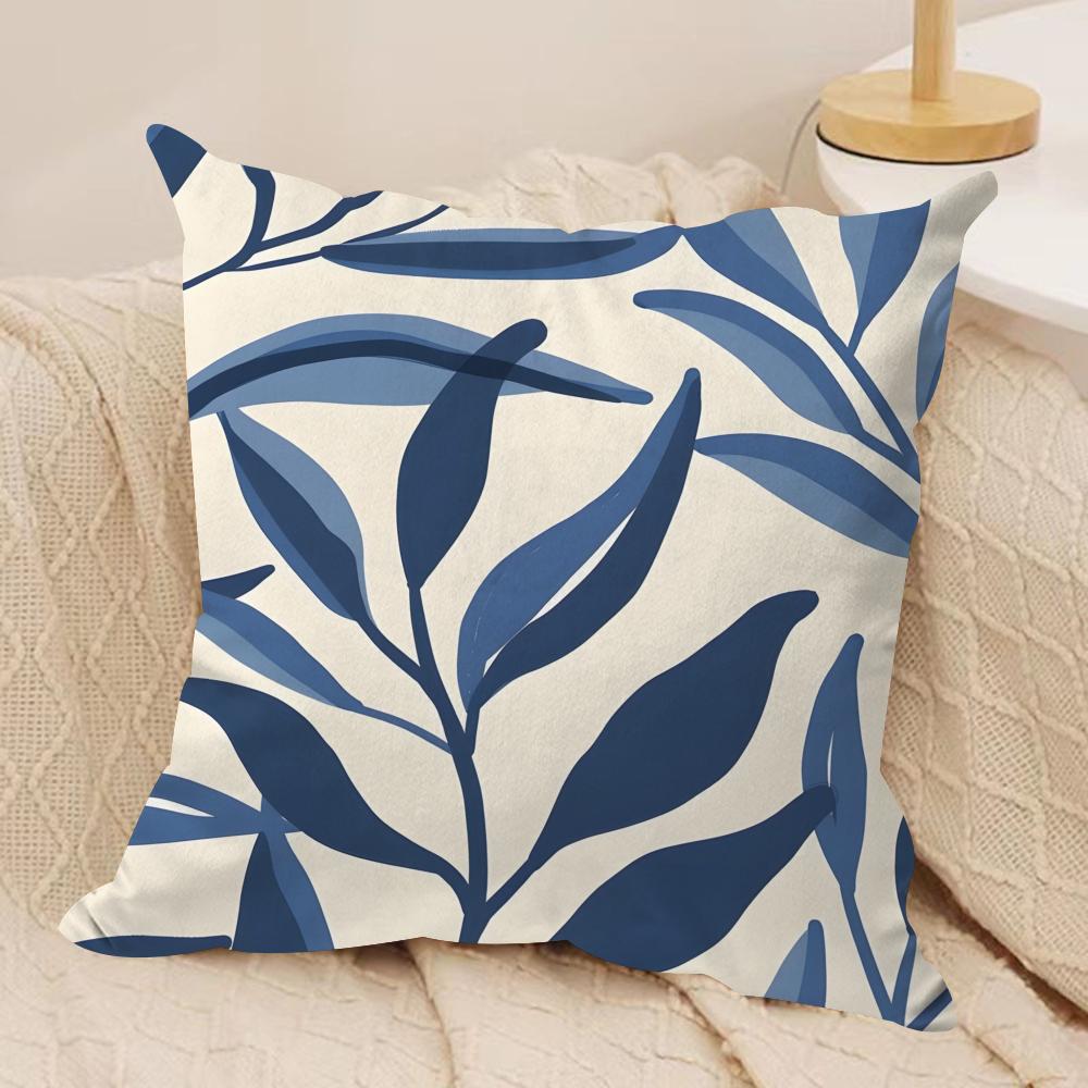 Elegant Blue Floral Cushion Cover Soft Plush Fabric DoubleSided Printed Sofa Cushion Cover for All Seasons Home Decor Gift