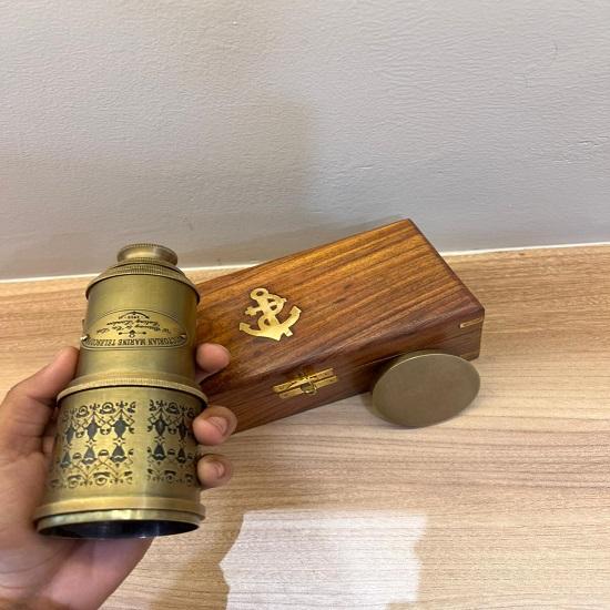 Handmade 50.8 cm Brass Marine Telescope Spyglass with Wooden Box Nautical Gift Decor