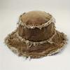 Vintage Distressed Denim Bucket Hat - Wide Brim Sun Protection, Frayed Edge Design, All-Season Outdoor Beach Hat