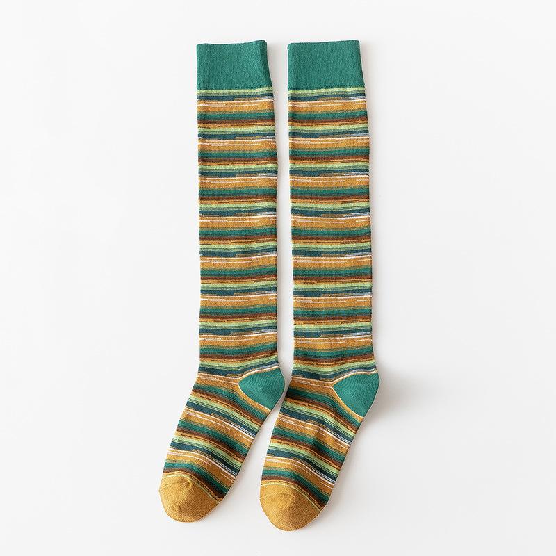 Ladies Spring and Autumn Personality Striped Cotton Preppy Style Cute Everything with Long Leg Socks