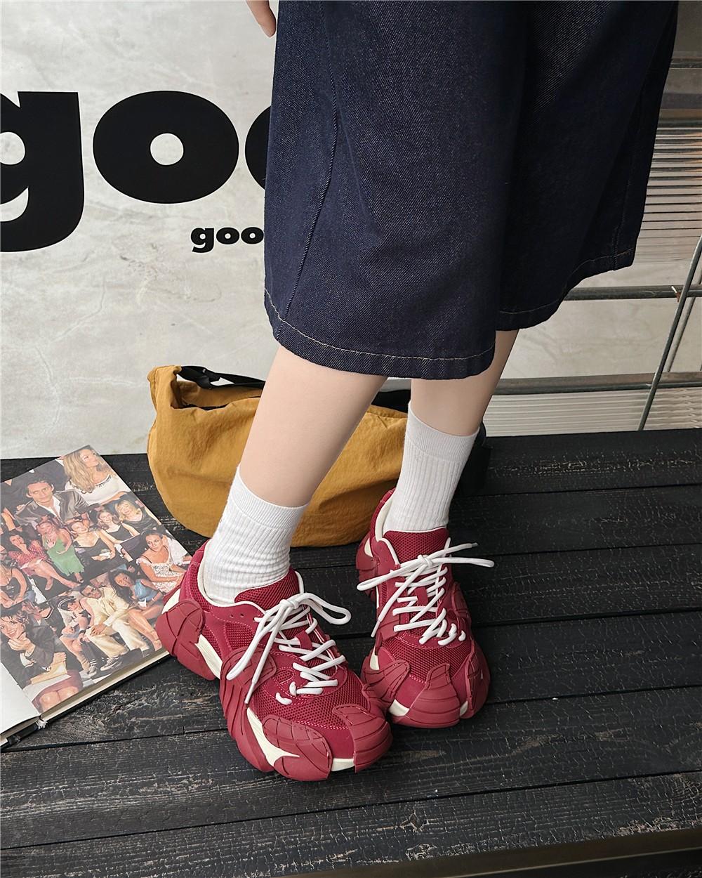 

2025 early autumn new small 6cm muffin bottom versatile niche lace-up casual women s fashion breathable dad shoes 35