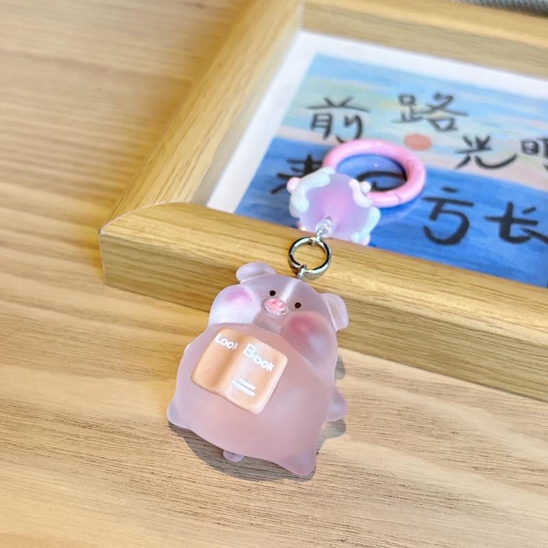 3D Luminous Pig Keychain Phone Strap Bag Pendant Decoration Car Key Chain Hanging Ornament Key Ring Jewelry For Women Girls