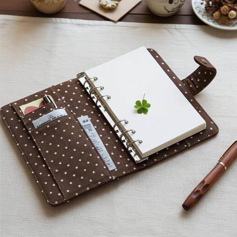 Polka Dot Cute Canvas Notebook Retro Design Snap Closure Cartoon Photo Insert for Coffee Shop Casual Writing