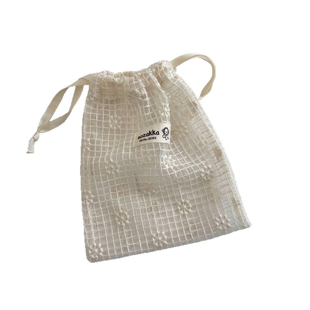 Mesh Lace Embroidery Daisy Storage Bag, Drawstring Pocket, Travel Skincare Distribution Bag, Sundries Storage Bag