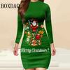 Merry Christmas Cute Santa Claus Print Women Dress Autumn Winter Lady Long Sleeve Dress Christmas Tree