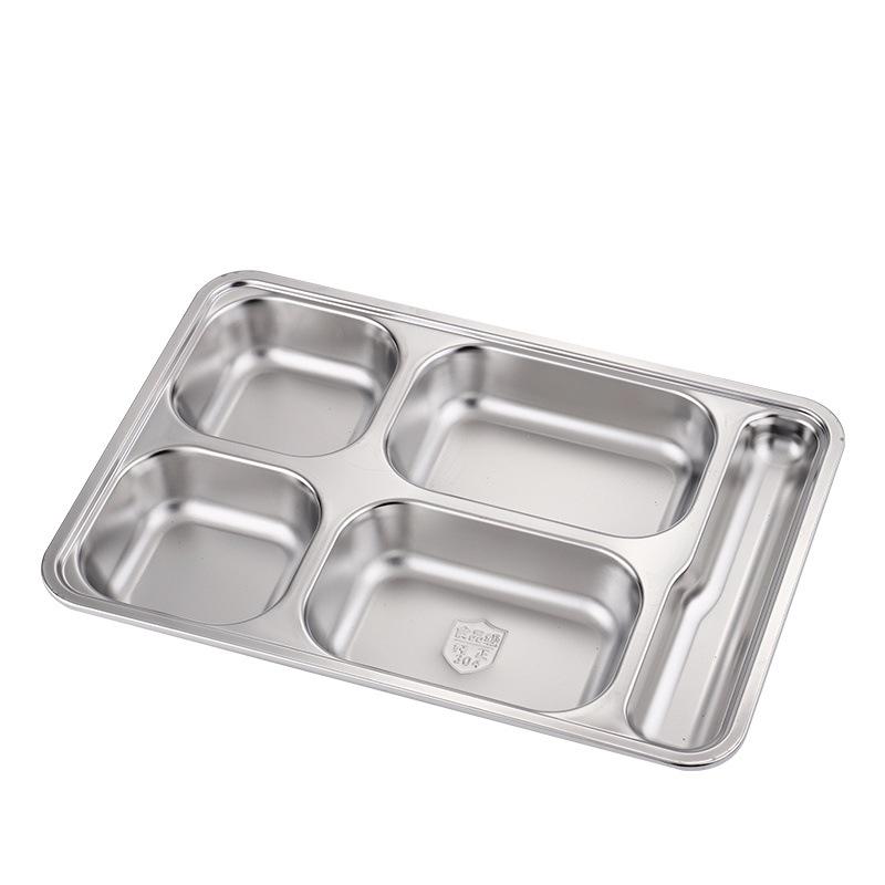 304 Stainless Steel Compartment Tray with Lid: Rectangular Fast Food and Canteen Rice Tray, Chinese Style