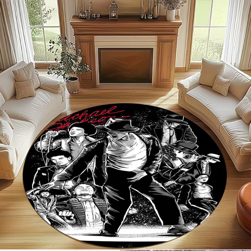 Michael Jackson Print Round Rug, Washable Floor Carpet, For Entryway Dorm Laundry Room Office Study, Home Decor Birthday Christmas Gift
