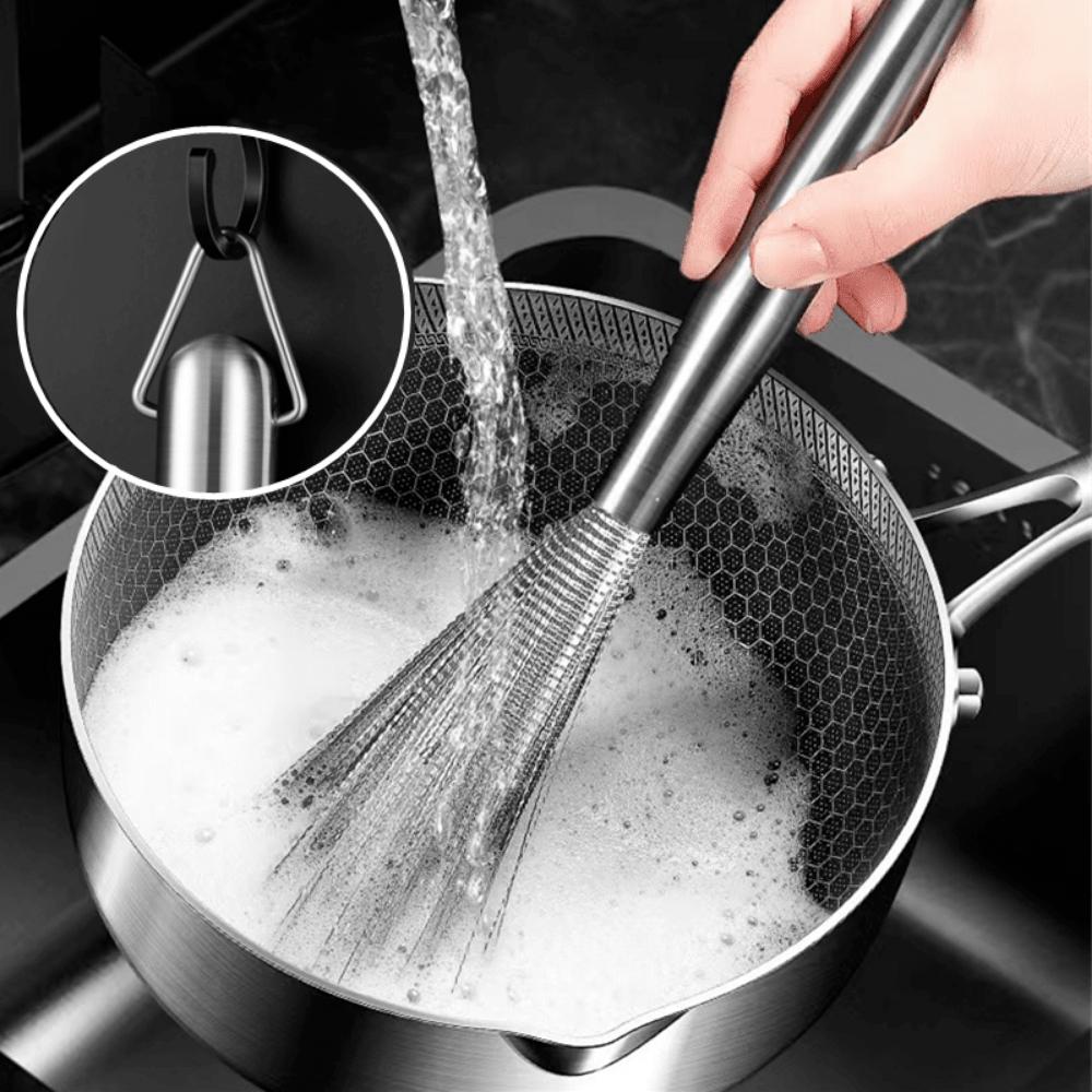 Stainless Steel Dish Brush Long Handle Pot Brush Scrubber Kitchen Cleaning Brush Pan Bowl Cleaner Kitchen Cookware Clean Tool
