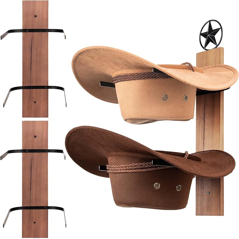 AJART Western Cowboy Hat Storage Rack: Cowgirl Wall Decor for Home - 6 Pieces Cowboy Hat Oragnizer Hooks - Brown Cowboy Hat Display Hanger