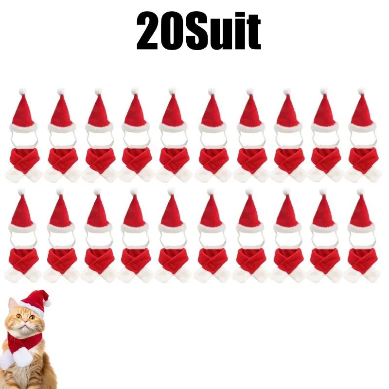 1-20Suits Christmas Pet Costume Outfit Santa Hat Scarf for Cats Small Dogs Holiday Party Pets Party Costume Accessories Supplies