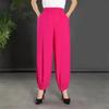 Women's Summer New High Waist Elastic Wide Leg Pants Fashionable Solid Pockets Soft Mosquito Proof Loose Versatile Lantern Pants