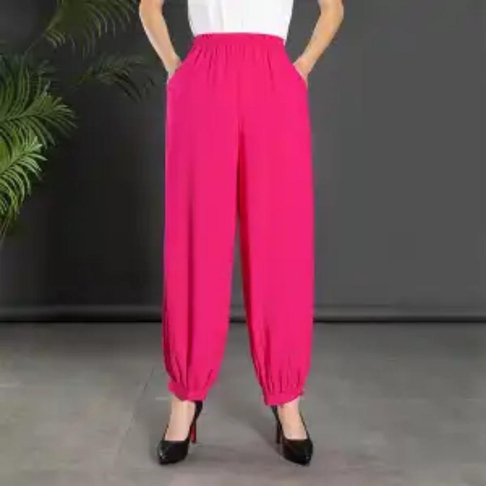 Women's Summer New High Waist Elastic Wide Leg Pants Fashionable Solid Pockets Soft Mosquito Proof Loose Versatile Lantern Pants