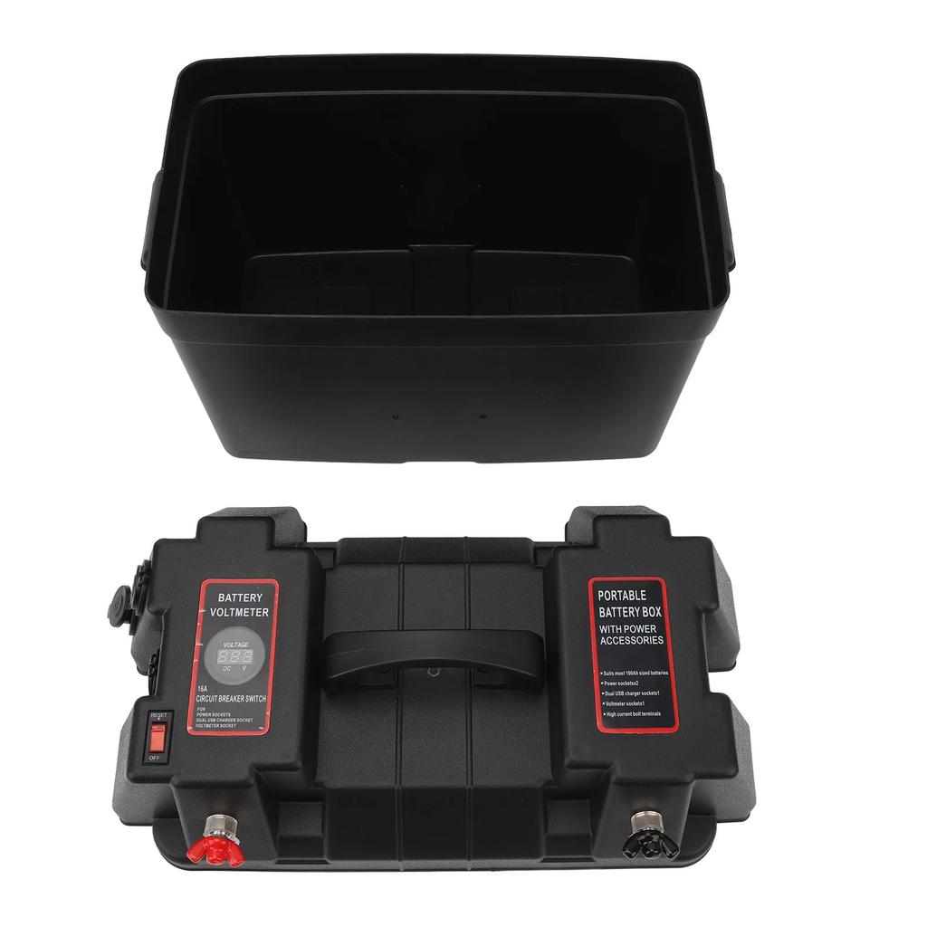 Trolling Motor Smart Battery Box Rainproof 2 USB Port ABS Marine Battery Power Center Resistant for RV Van SUV ATV Camping Truck