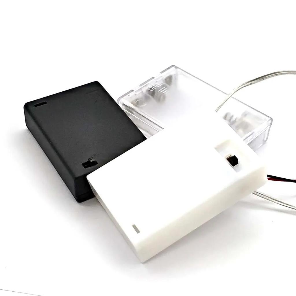 3 * AA Battery Holder Storage Case Box with Switch&Cover for 4.5V AA Batteries Standard Container Black White Transparent