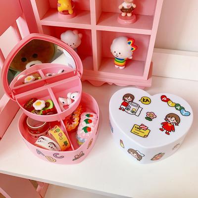 Pink Girl Heart Storage Box Jewelry Desktop Jewelry Organizer Box Student Dormitory Love Storage Box Double Storage Box