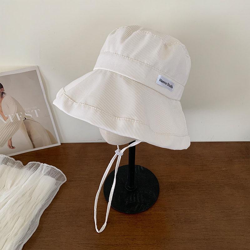 Fashion Stripe Women Fisherman Hat Candy Color Summer Outdoor Sunscreen Basin Cap Travel Beach Wide Brim Bucket Hat With Rope
