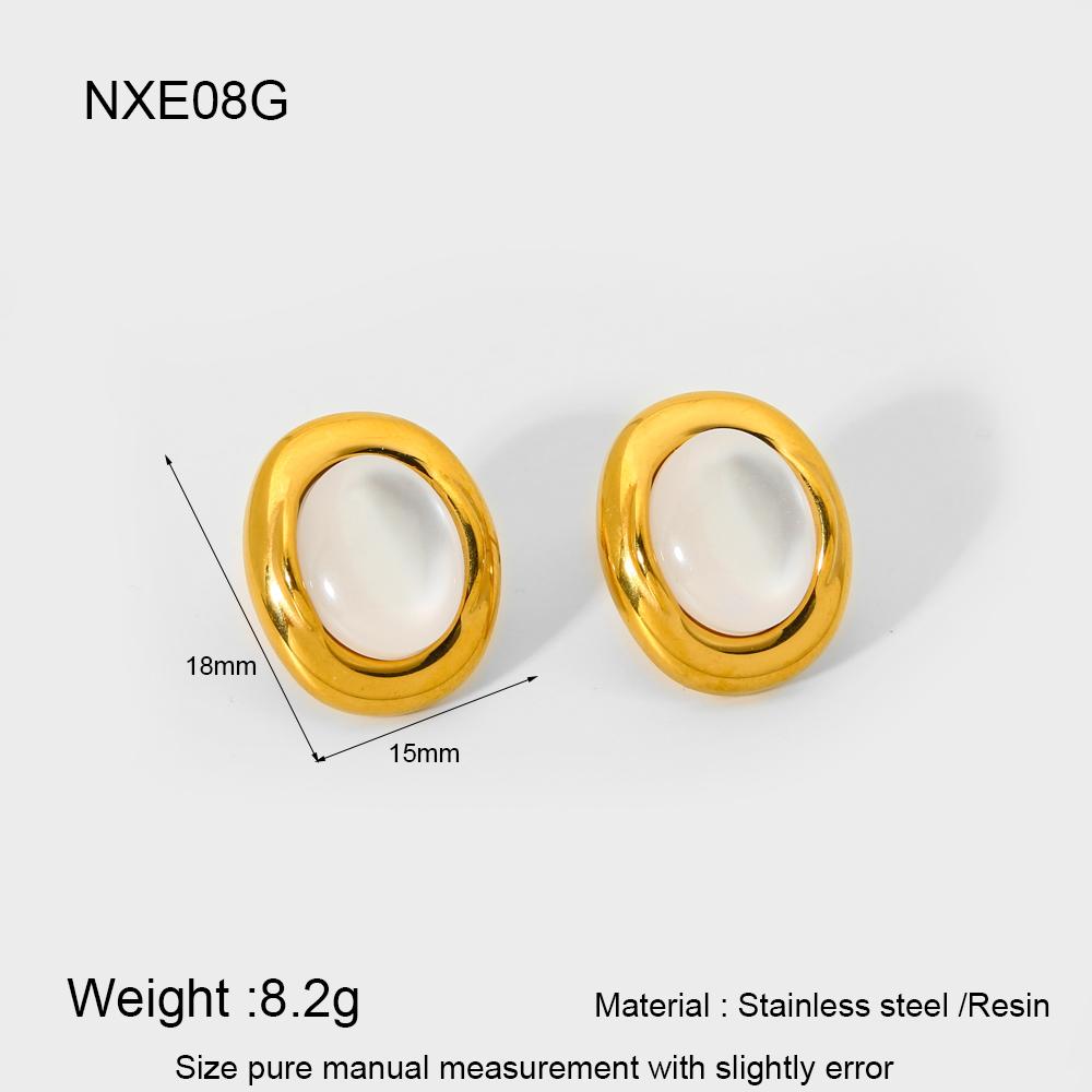 Cercei Geometrici Tip Stud din Rășină și Oțel Inoxidabil la Modă, Ochi de Pisică Alb, Placat cu Aur de 18K, Bijuterii Impermeabile, Cadou pentru Femei