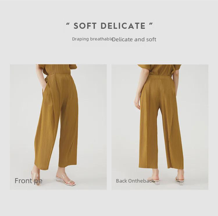 Miyake Women's Solid Color Slim Drape Straight Pants - New Spring/Summer 2025 Collection