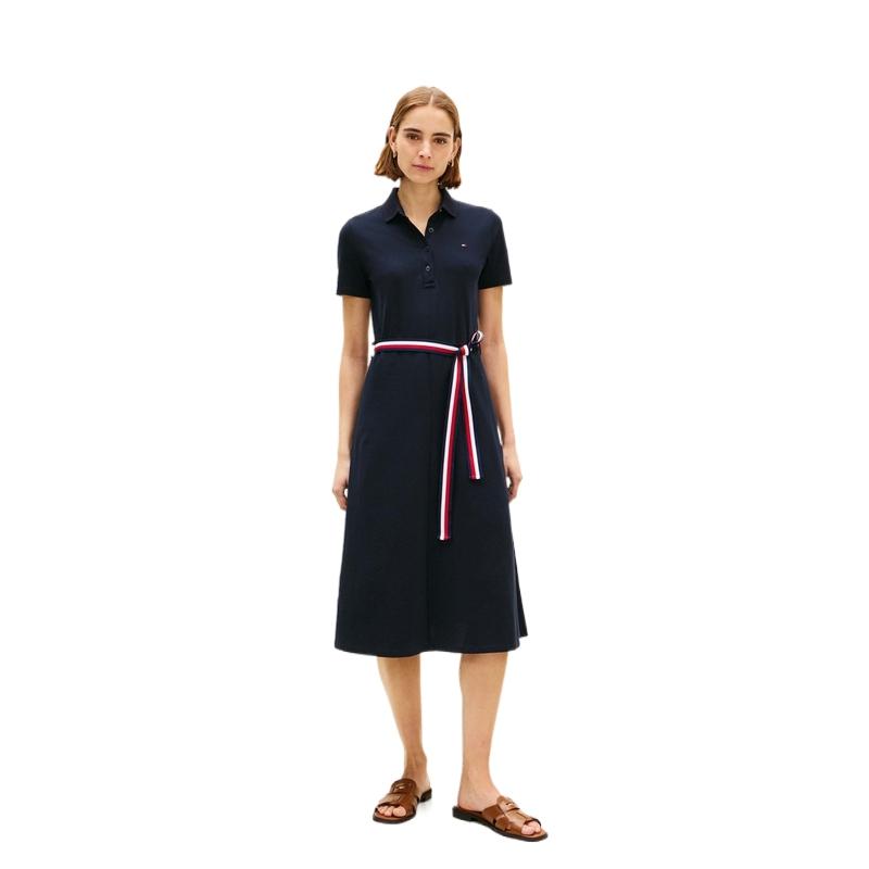 Tommy Hilfiger Casual Color-Block Waist-Tie A-Line Polo Dress Women Dresses XW0XW07936