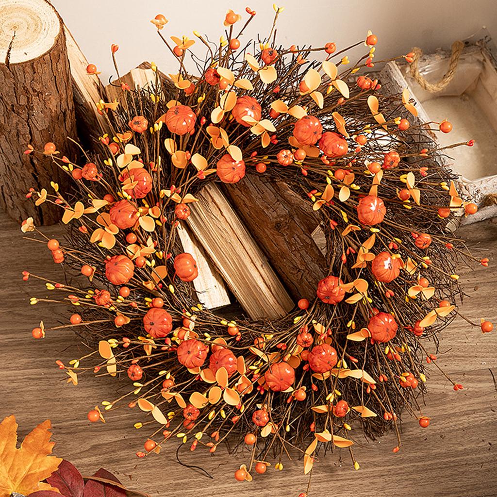 50cm Autumn Harvest Wreath with Pumpkin & Berries DIY Fall Thanksgiving Front Door Decor