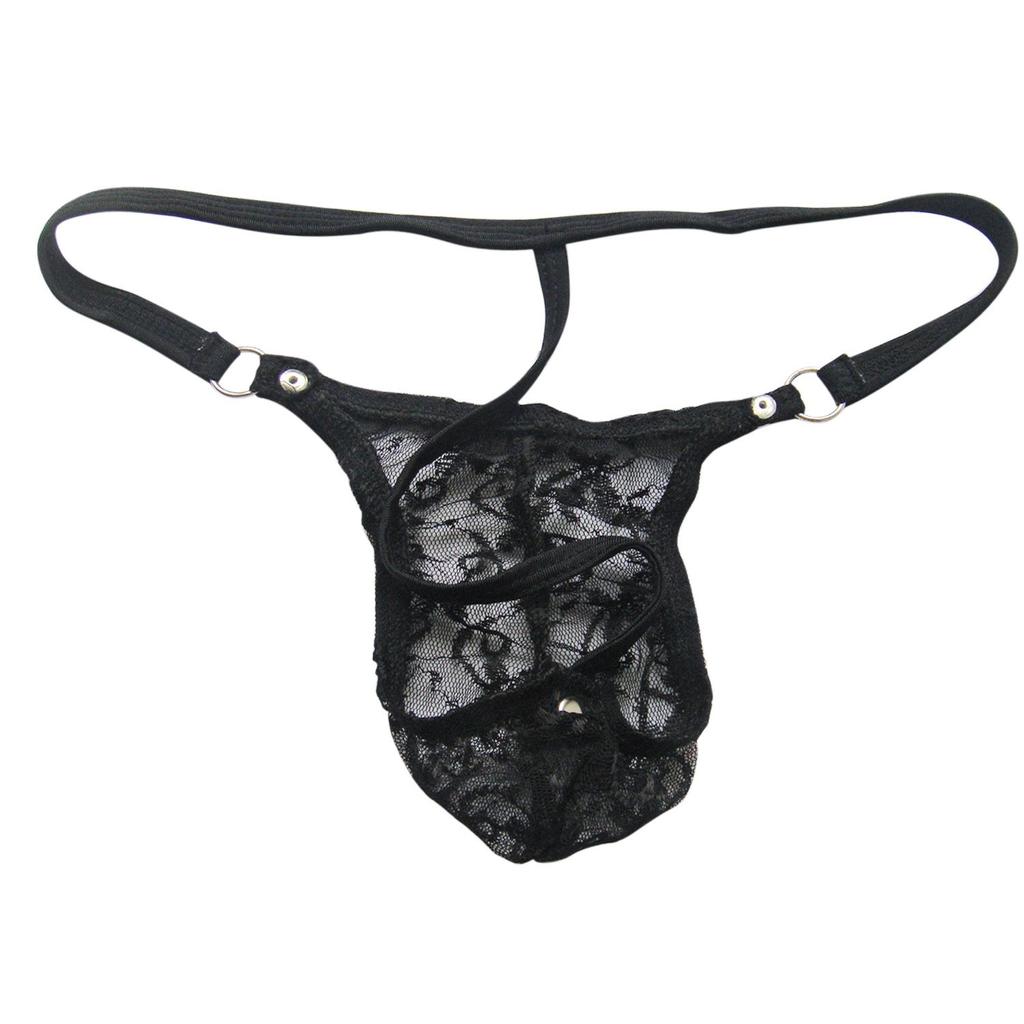 Men's Mini Bow Lace See Through Thong Floral Sissy Pouch Lingerie Underwear