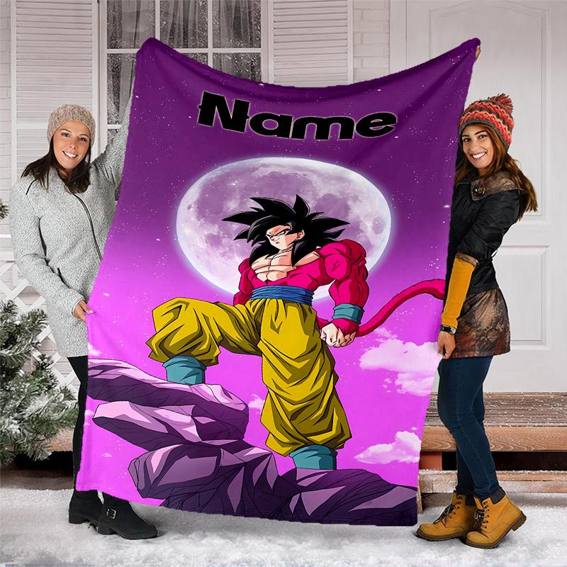 Couverture Personnalisée avec Nom - Design Imprimé Dragon Ball, Couverture pour Canapé, Lit, Voyage, Camping - Douce et Chaude, Excellent Cadeau