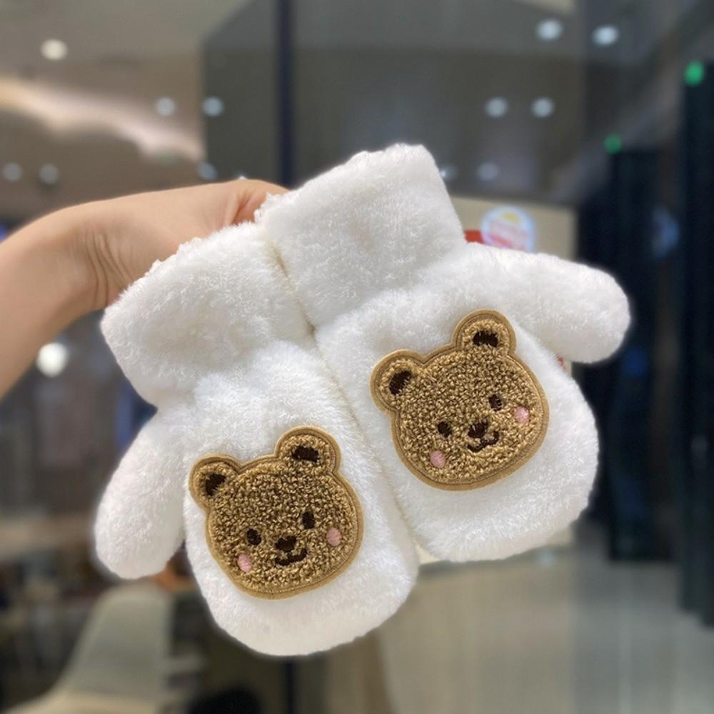 Faux Fur Cartoon Bear Gloves Waterproof Toddler Fingerless Gloves Outdoor Sports Mittens For Boys