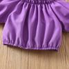 Kids Girls Clothing Set 1-6Y Summer Purple Puff Sleeve Off Shoulder Top with Elastic Waist Long Pants 2 Piece Outfit