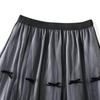 Women Spring Fall High Waist All Match Color Block Mesh A Line Skirt with Bowknot