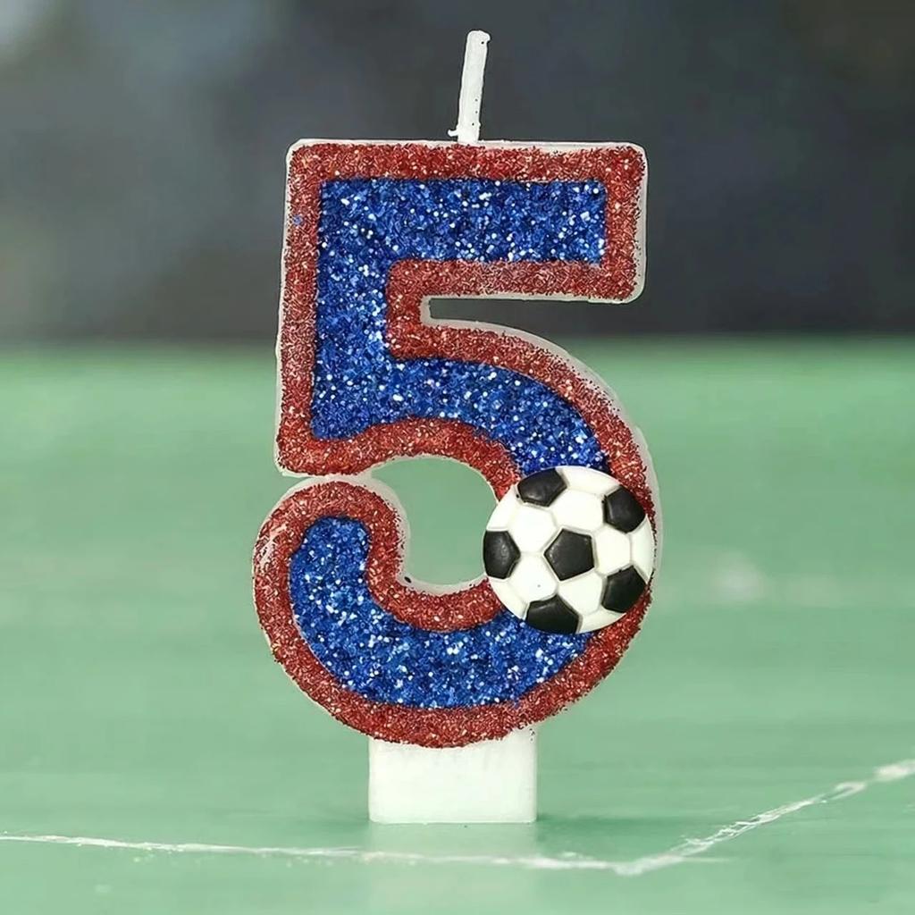 Football Children's Birthday Candles Number 0-9 Blue Sparkles Birthday Creative Soccer Candle for Boy Party Cake Top Decoration