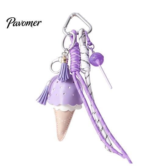 Lollipop Ornaments Faux Leather Ice Cream Pendant, Hanging Decoration Portable Keychain Charms with Braided Rope, Handbag Backpack Purse Bag
