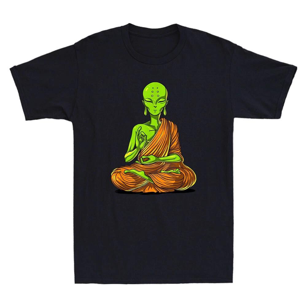 Alien Yoga Meditation Buddha UFO Zen Cosmic Inspired Design Funny Men s T-Shirt XXL