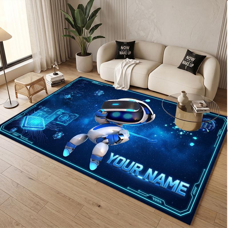 Custom Name Text Crystal Velvet Rug,Astro Bot Soft Plush Decorative Non Slip Floor Carpet