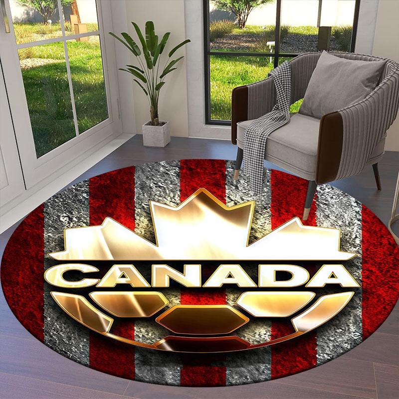Canada Men's National Soccer Team Round Area Rug,Carpet Rug for Living Room Bedroom Sofa Playroom Decor,Non-slip Floor Mat