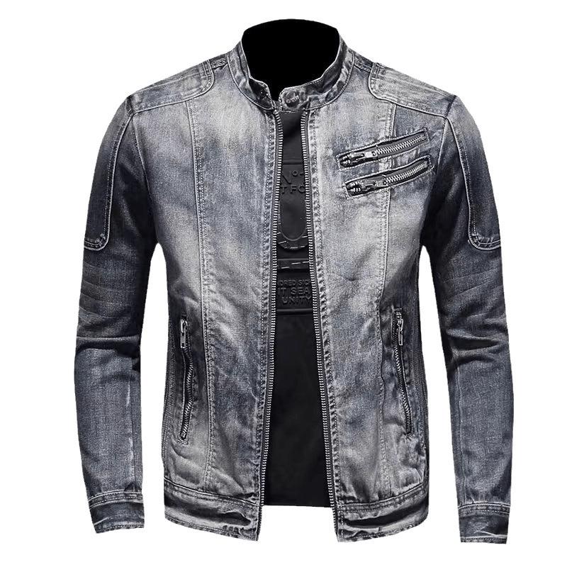 Men's European-Style Retro Slim Fit Denim Motorcycle Jacket with American Trend Influence